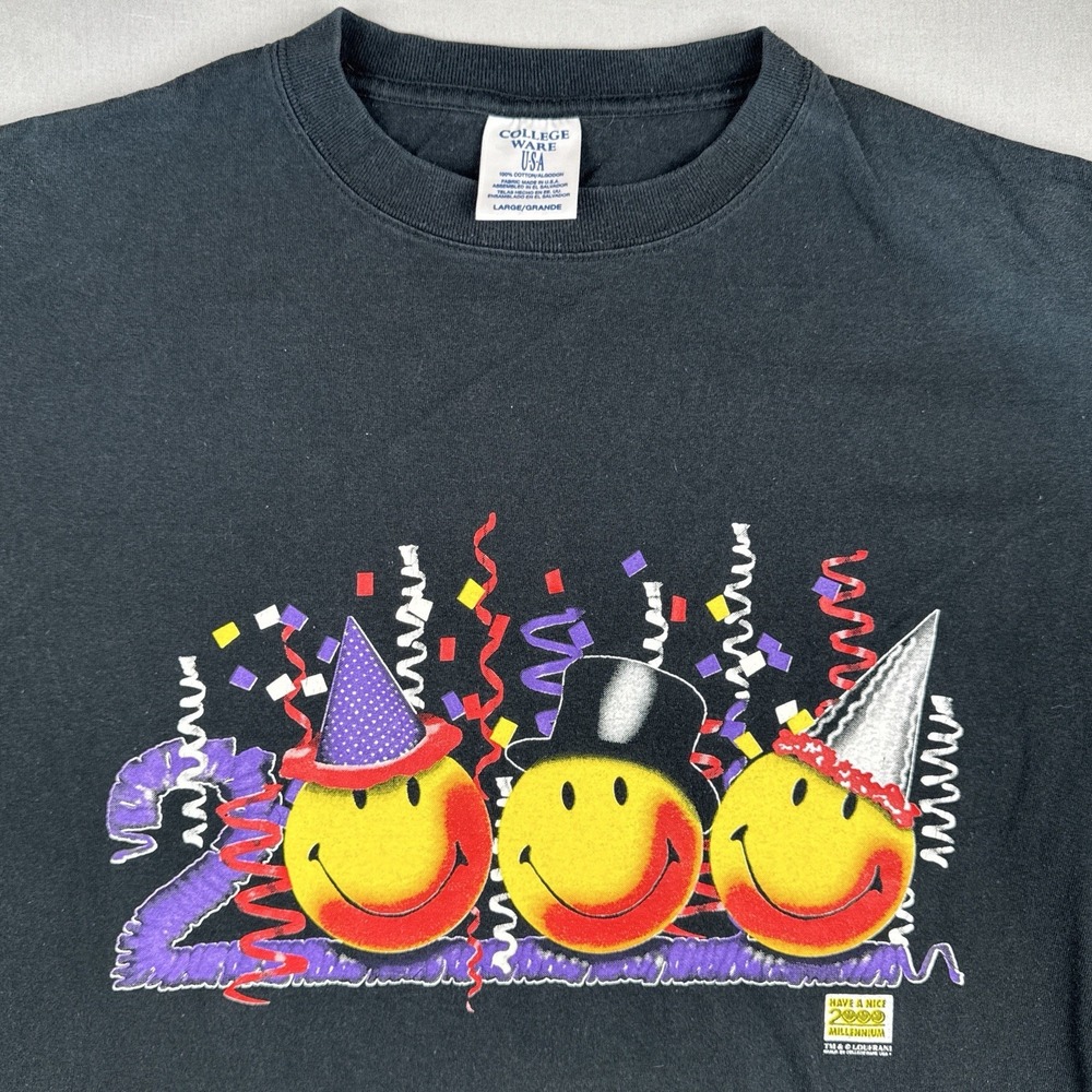Vintage 2000 Have A Nice Millennium Smiley Face T Shirt Y2K Large